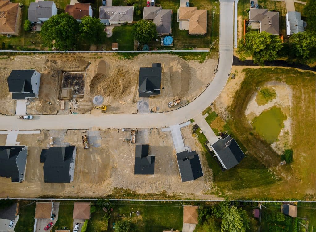 A subdivision filled with new homes being built